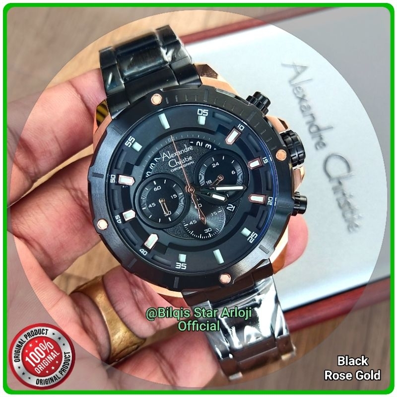 Alexandre Christie Pria Besar Ac 6529 Mc Tali Rantai Black Rose Gold Original