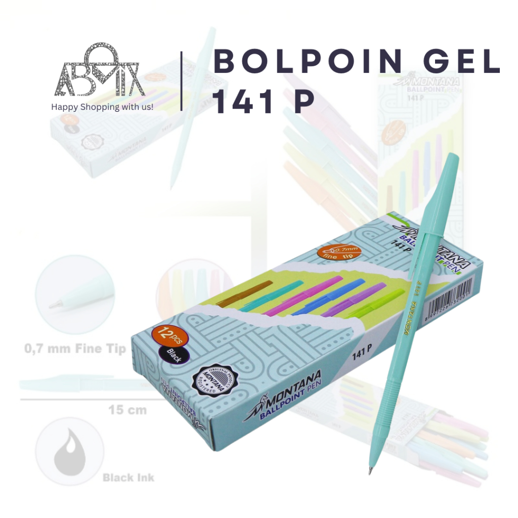 

Bolpen 141P Pulpen Gel Pena Bolpoint Montana warna hitam 0.7mm
