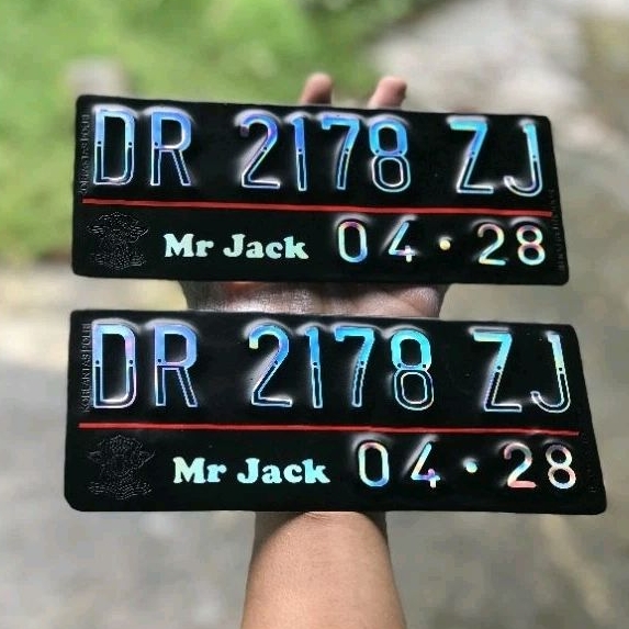 Plat Nomor Motor Custom HOLOGRAM Hitam  -Baut tanam- (1 biji/Sepasang)