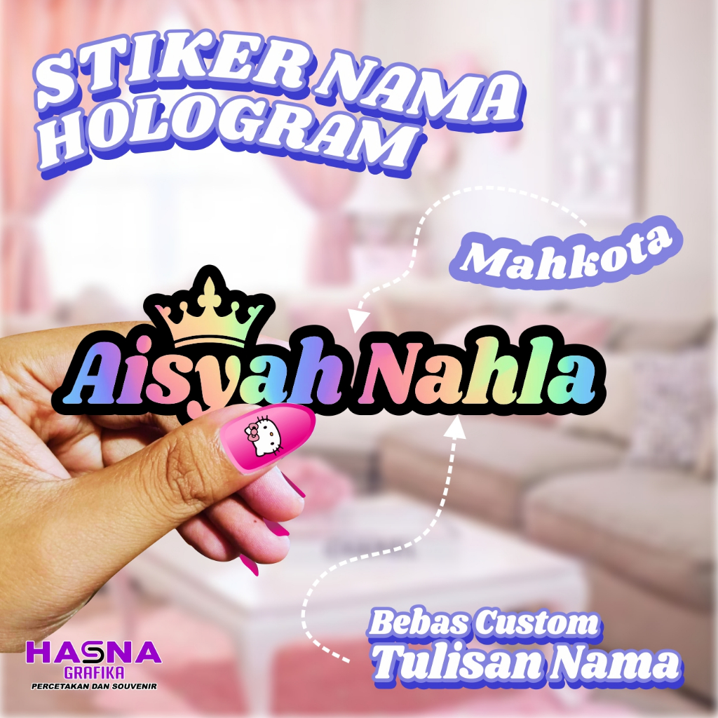 

ORIGINAL Stiker Nama Mahkota Hologram King & Queen Cutting Tulisan Reflektif TERMURAH