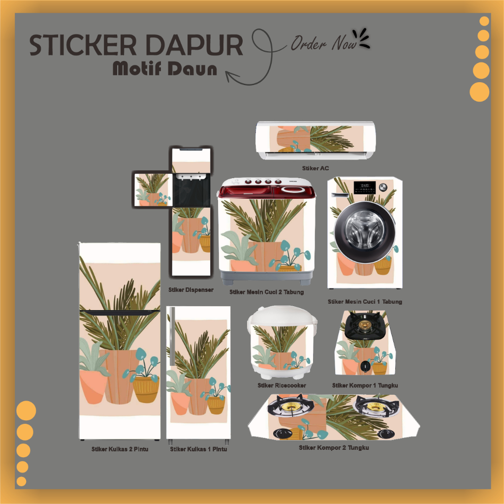 Stiker Sticker Kulkas, Kompor, AC, Mesin Cuci, Dispenser  Motif Abstrak cream Hijau A8