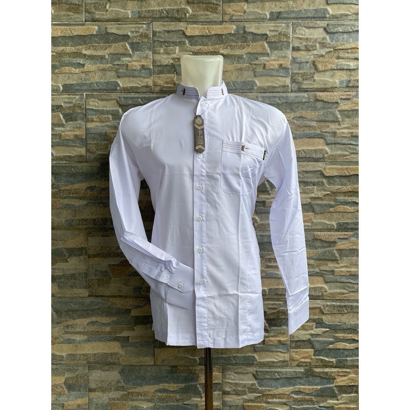 Baju taqwa modern pria koko al wafa lengan panjang putih