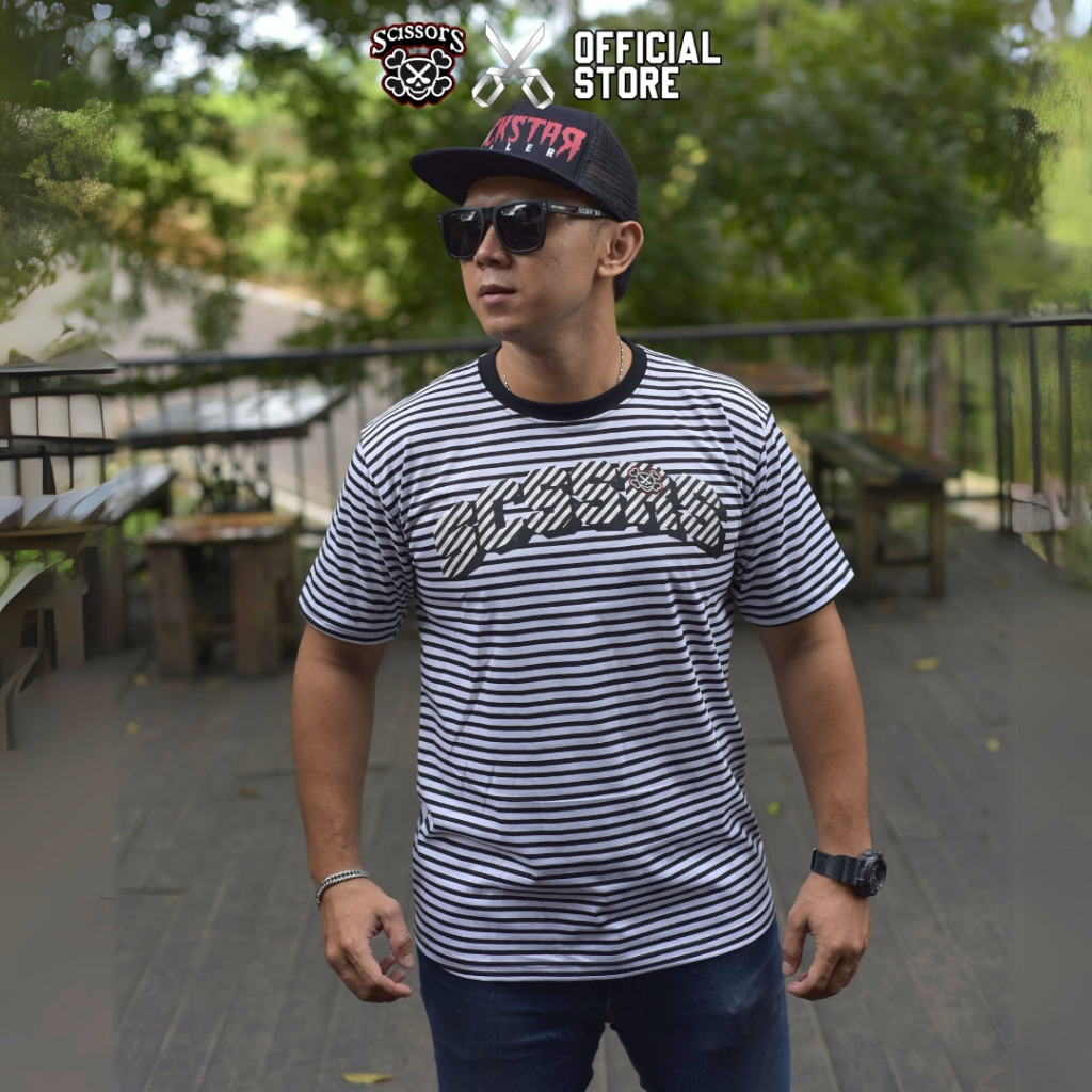 T-shirt Sc Logo Spray Stripes Putih ( Scissors Apparel )