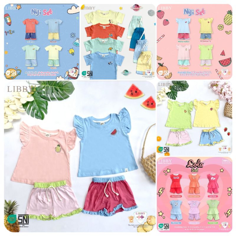 Libby Niji Set & Lola Set | Setelan Oblong Pendek Celana Pendek Motif Sablon | Boy & Girl | Earth Co