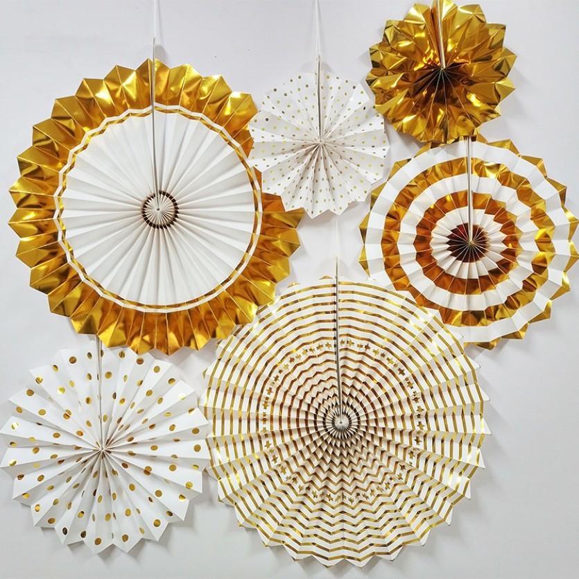

Paper Fan Dekorasi SET GOLD EDITION isi 6 pcs | Paper Fan Gold Set
