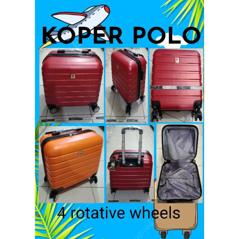 TAS KOPER TRAVEL FIBER HARDCASE KECIL MINI 18 INCH 18" POLO TEAM OREN MERAH POLOS COWOK CEWEK 4 RODA
