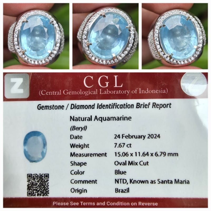 Natural Santa Maria Blue Aquamarine NTD Memo 7.67 crt