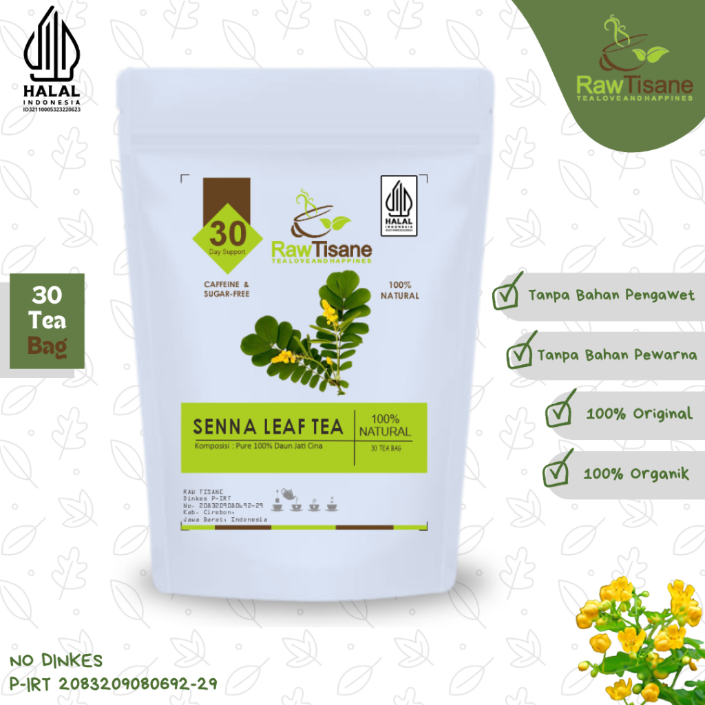 

RAW TISANE Senna Leaf Tea : Senna Alexan Drina / Teh Celup Daun Jati Cina Isi 30 Tea Bag