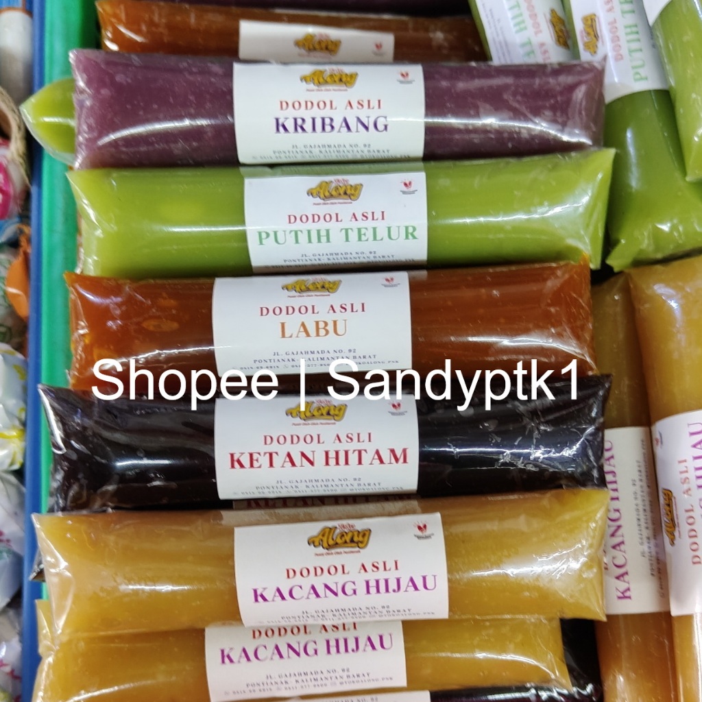 

Dodol Buah Kecil Mini Along Ketan Hitam Labu Kacang Hijau Putih Telur Keribang Ungu Khas Pontianak