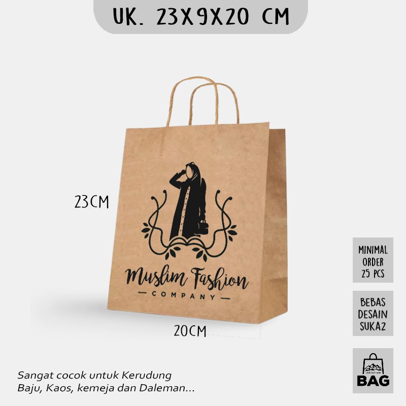 

(+LOGO) Paper Bag Jumbo Uk. 23x9x20 CM / Paper Bag Kado Packing Kerudung, Kemeja, Kaos Dan Celana / Papper Bag Coklat Polos Bebas Desain Murah / Paperbag Packaging Online Shop