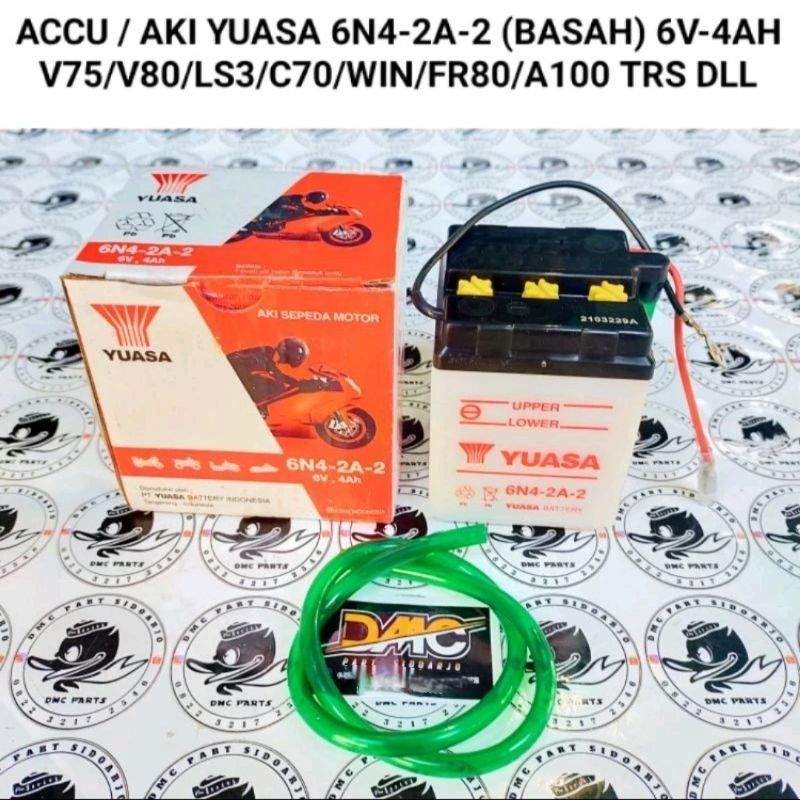 ACCU AKI YUASA 6N4-2A ( 6V-4AH ) Untuk Motor V75 V80 SUPERDELUXE FR80 A100 YB100 L2G L2S L2SN LS3 C7