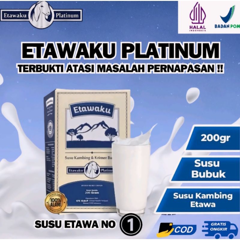 

[Best Seller] Etawaku Platinum Susu Bubuk Evaporasi kambing Etawa Tinggi Kalsium Rendah Gula & Lemak Terbukti Paling Ampuh Atasi Masalah Pernafasan Dan Menguatkan Kepadatan Tulang Sendi Seperti Muda Kembali Isi 200gr / Box Bpom Halal
