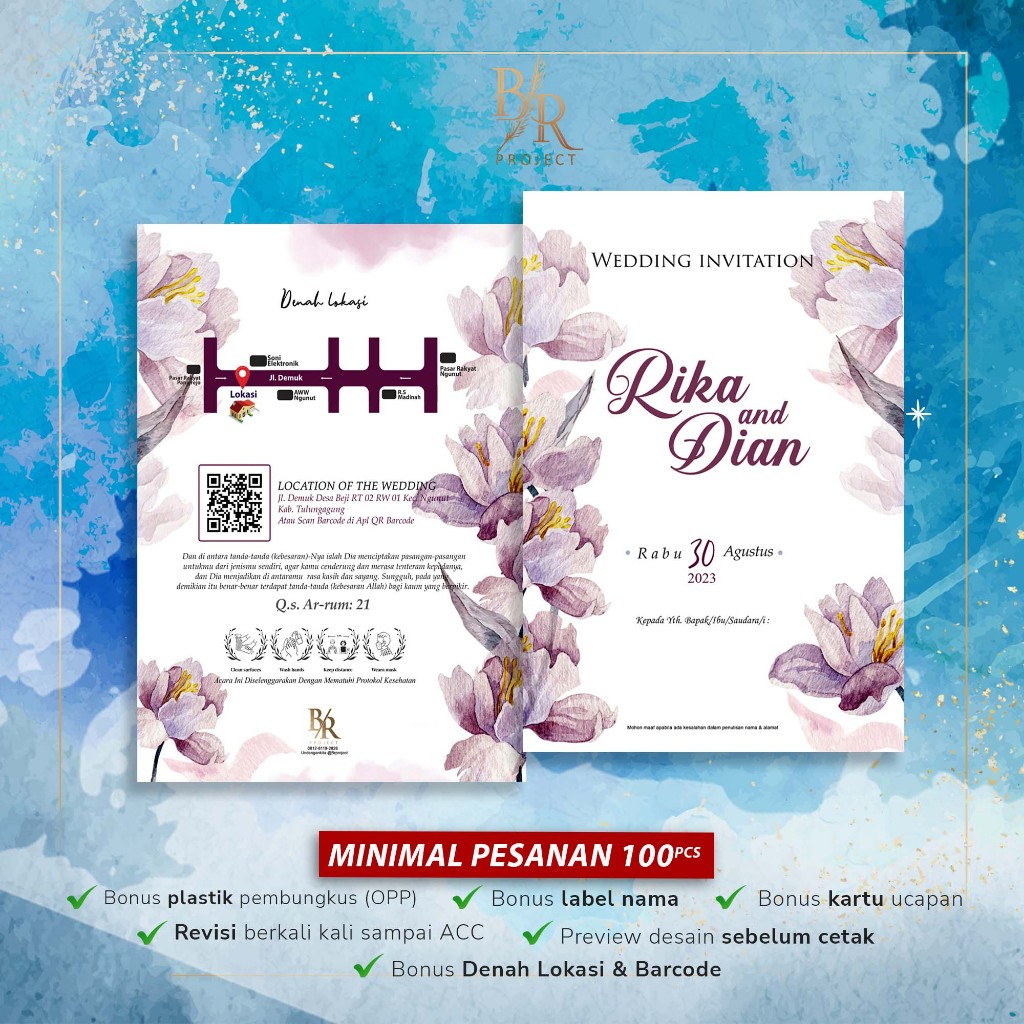 Undangan Pernikahan Lipat Dua Bahan Brief Card 160 GSM | Undangan Pernikahan Unik Murah | Undangan k