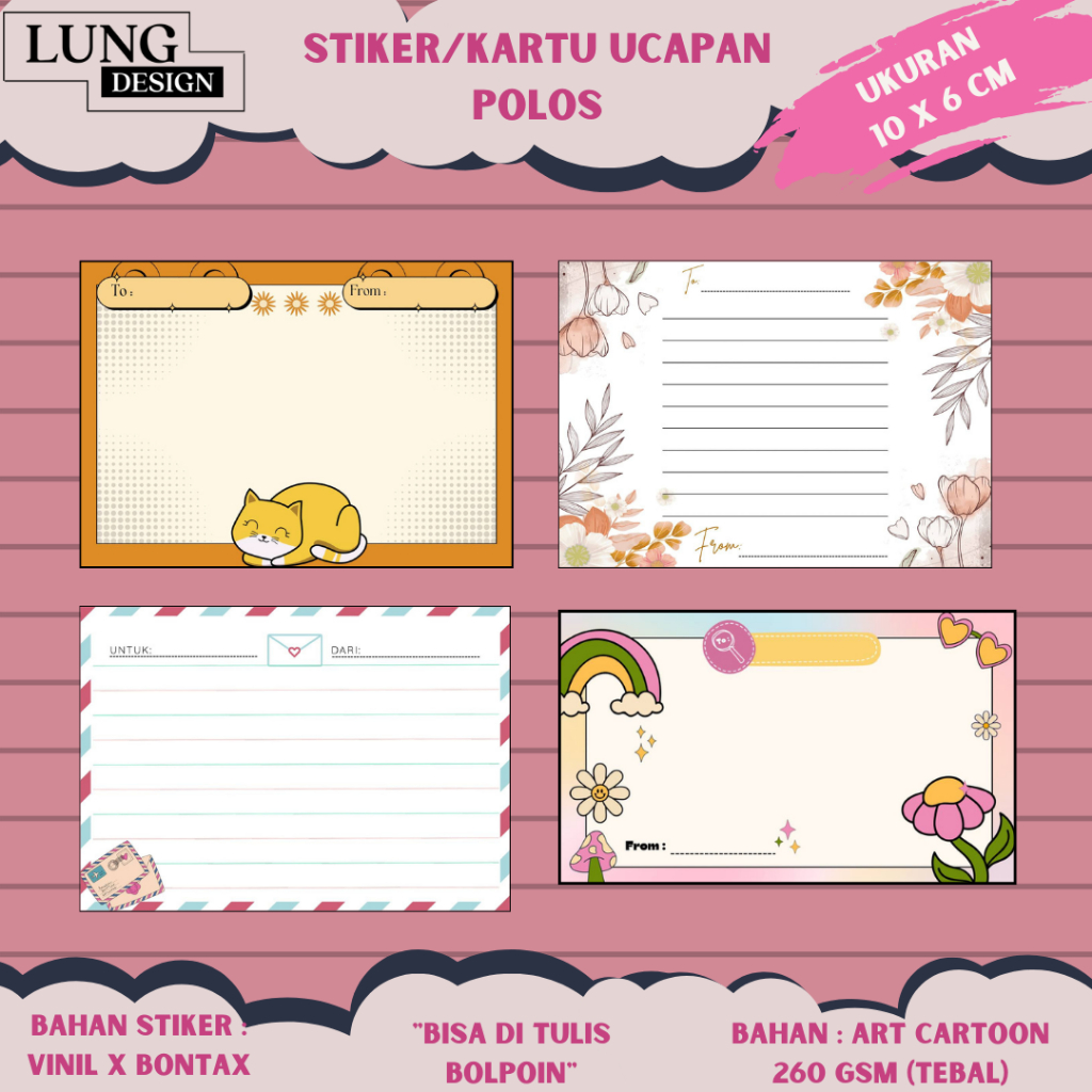 (PART 2) Stiker ucapan-KARTU UCAPAN POLOS / Greeting Card AESTHETIC Polos / Gift Card /Dear Blank Ca