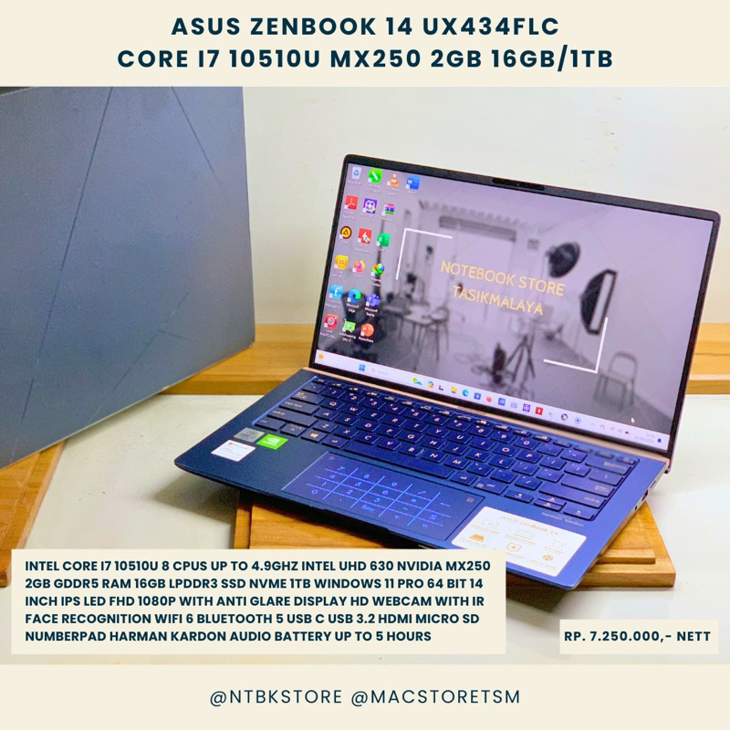 Asus zenbook 14 UX434FLC i7 10510U 10th 1TB SSD 16GB RAM NVIDIA MX250