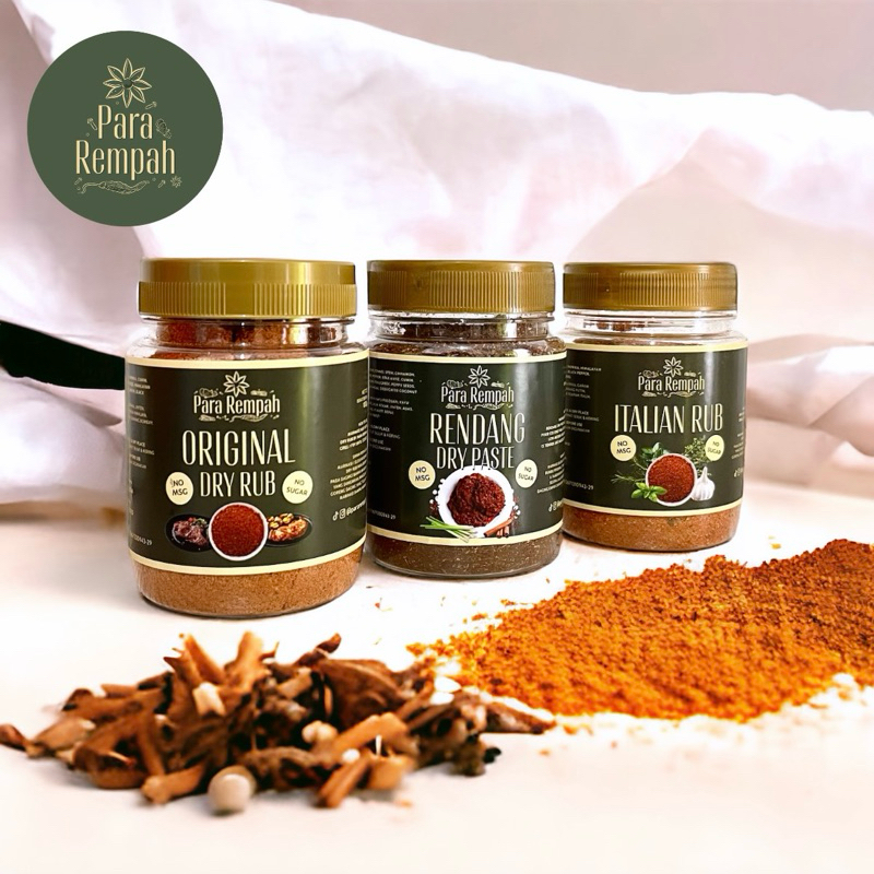 

BUNDLE 3pcs Dry Rub Para Rempah - Original Dry Rub - Italian Dry Rub - Rendang Dry Paste - Bumbu Dapur Premium Kualitas Premium Praktis - Bumbu Steak Pararempah