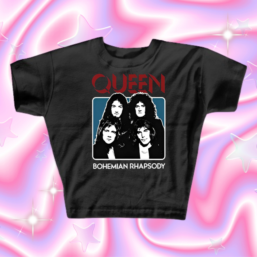 Croptop Band Queen "Bohemian Rhapsody" | Croptop Hitam Lengan Pendek | Croptop Lengan Pendek Korean 