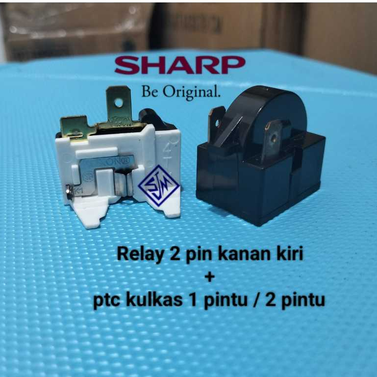 Relay 2 pin kanan kiri + ptc overload kulkas SHARP 1 pintu / 2 pintu