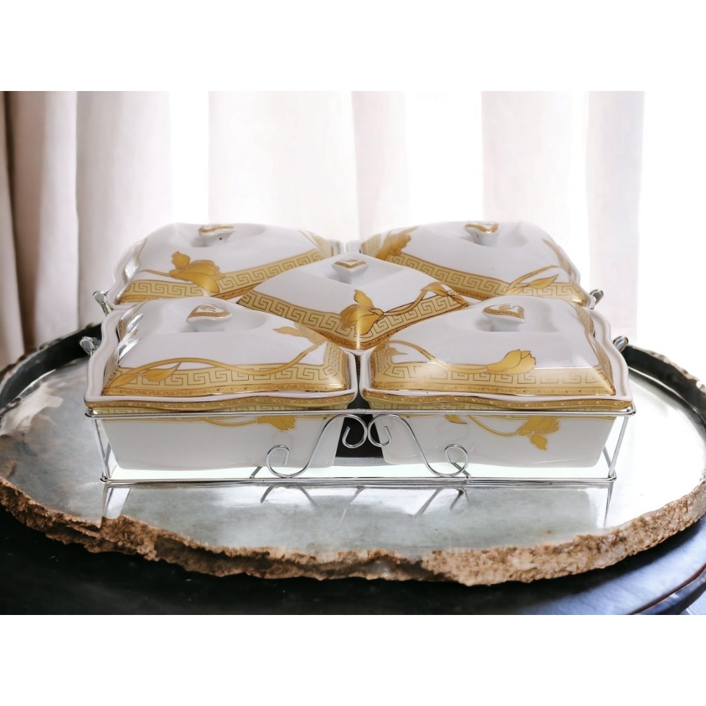 Prasmanan Vicenza, wadah saji Semanggi B786 LILY, food display VICENZA berbahan porselain, perlengka