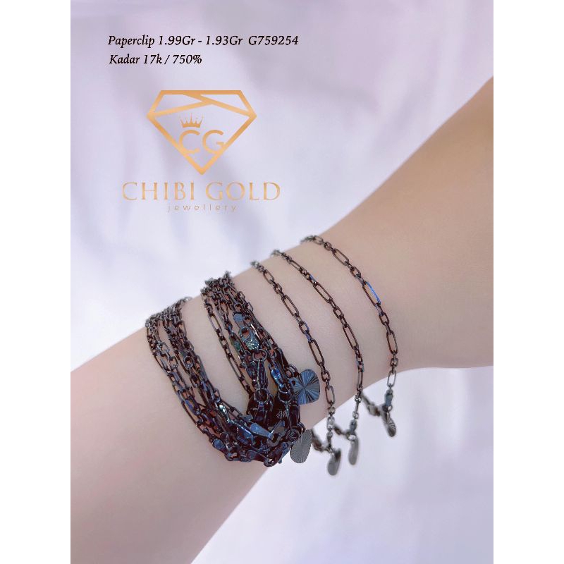 CHIBI GOLD - gelang paper klip black gold kalung emas 750 kadar 17k