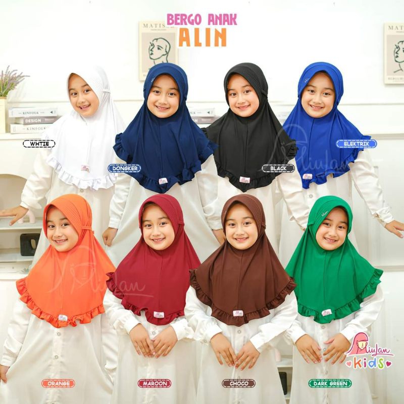 Bergo Anak Rempel Alin Miulan Kids Kerudung Sekolah Paud TK Jersey Polos