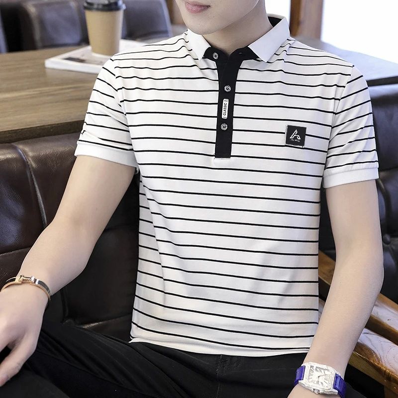 BAJU KAOS POLO PRIA BERKERAH MOTIF GARIS-GARIS  KUALITAS PREMIUM