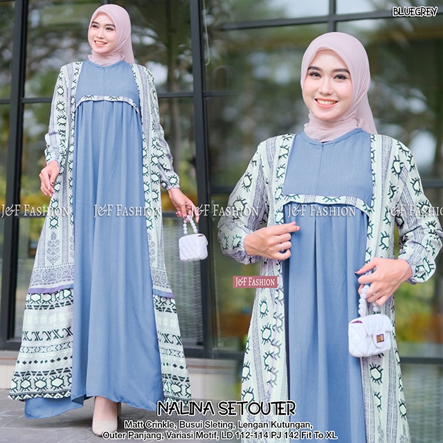 Gamis Outer Dress Wanita Crop Top 2in1 Free Outer One Set Gamis Outer Motif Evani Talita Premium Bus