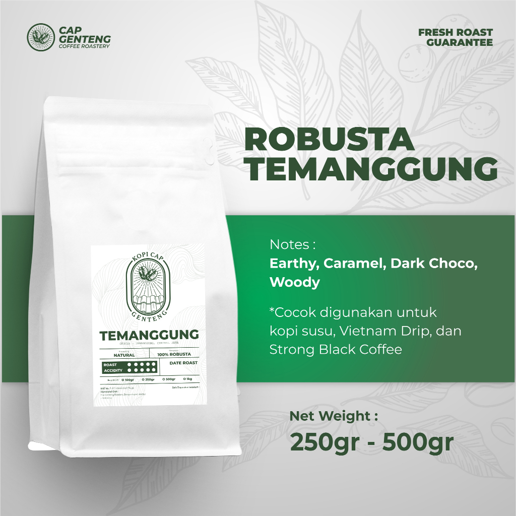 

ROBUSTA TEMANGGUNG KOPI BIJI/BUBUK (BIJI/BUBUK KOPI) - CAP GENTENG