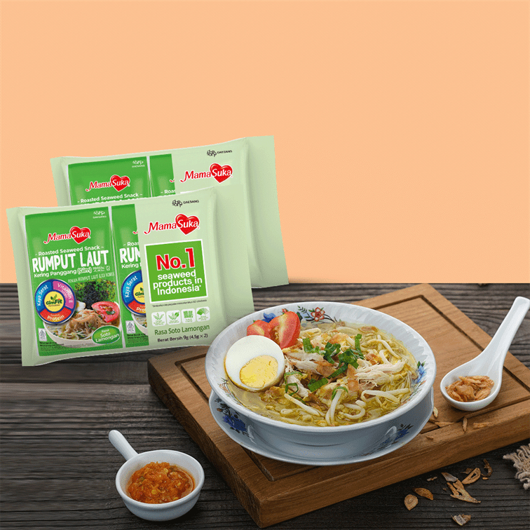 

Mamasuka Snack Rumput Laut Panggang Rasa Soto Lamongan 1 Pack isi 2 Bungkus