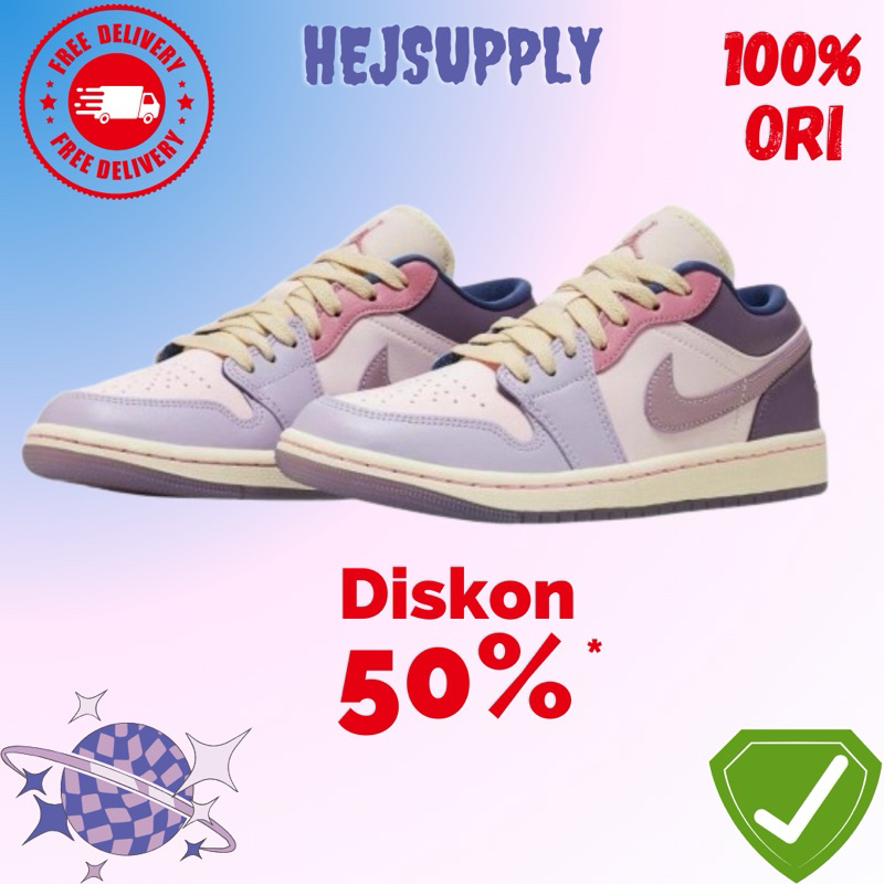 Sepatu sneakers Nike Air Jordan 1 Low Pink Purple Plum Pastel Women Wanita Original BNIB Murah Casua