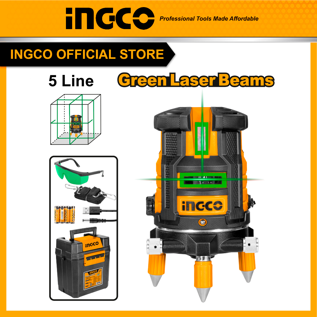 (INGCO) - HLL305205 METERAN 5 GARIS LINE LEVEL CROSS GREEN LASER 30 METER INGCO