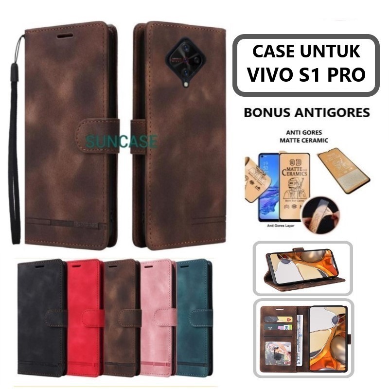 Casing hp VIVO S1 PRO model flip dompet softcase premium ada tali dan dapat anti gores