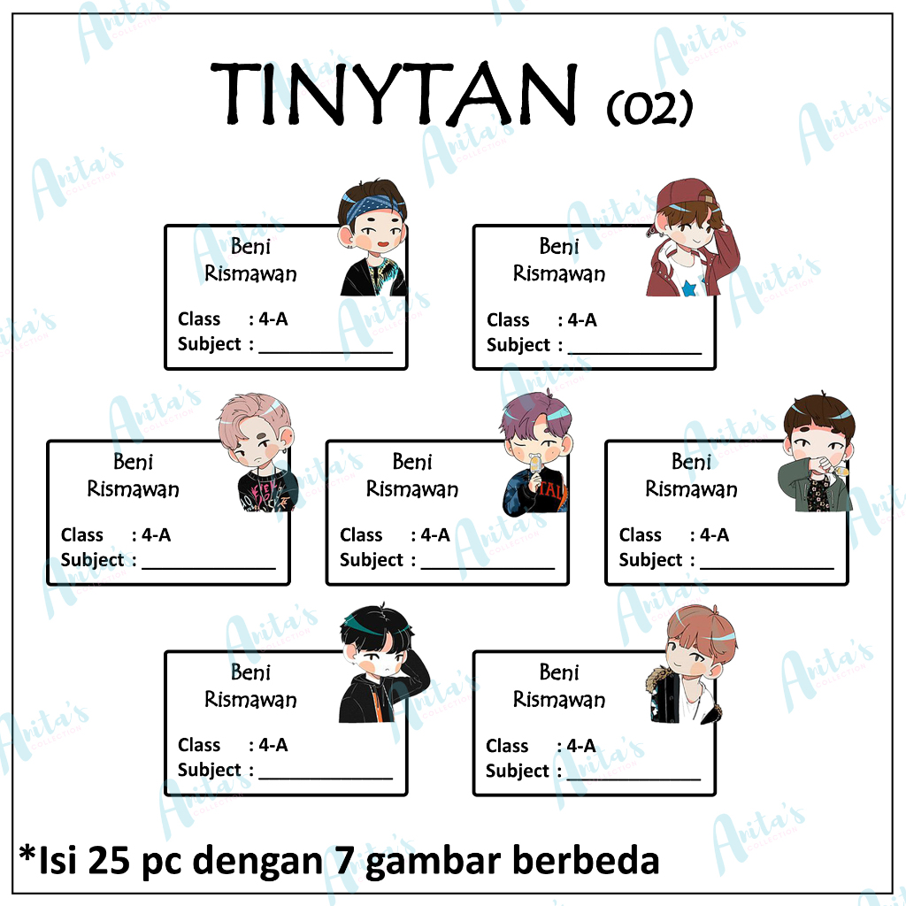 

25 pc STIKER NAMA BUKU PELAJARAN ANAK SEKOLAH tema TINYTAN 02 | CUSTOM NAMA DAN KELAS