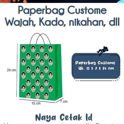 

cetak paperbag custome wajah, bridesmaid, aqiqah, kado, kantor dll