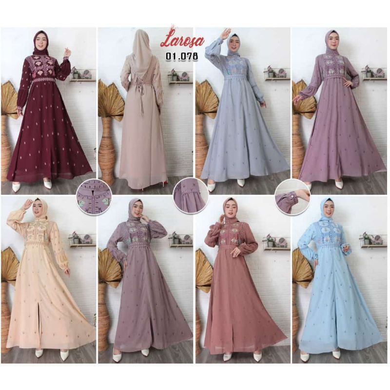 Set Gamis Larosa 48.087 Original  /  Dress  Larosa original set kerudung /  Gamis abaya set hijab sc