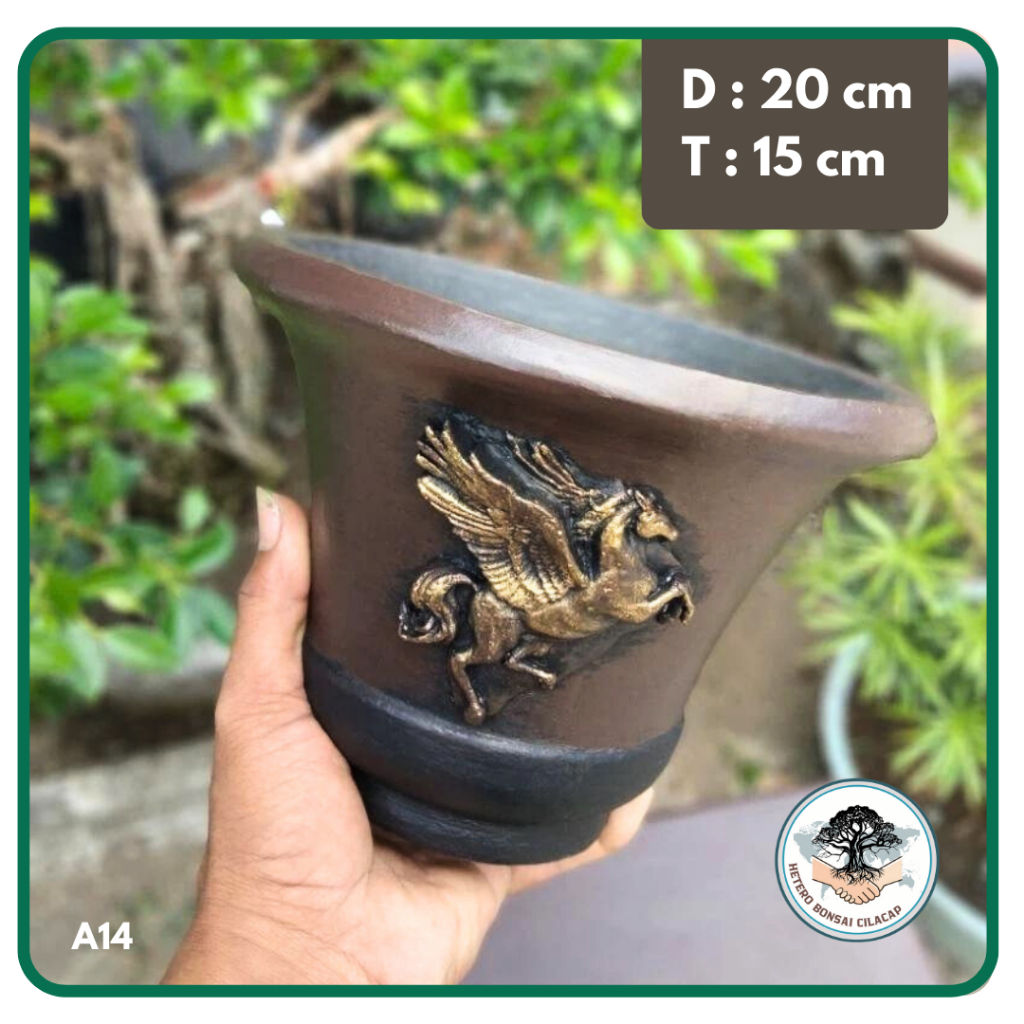 Pot Bonsai Small Relief Unicorn Bahan Semen