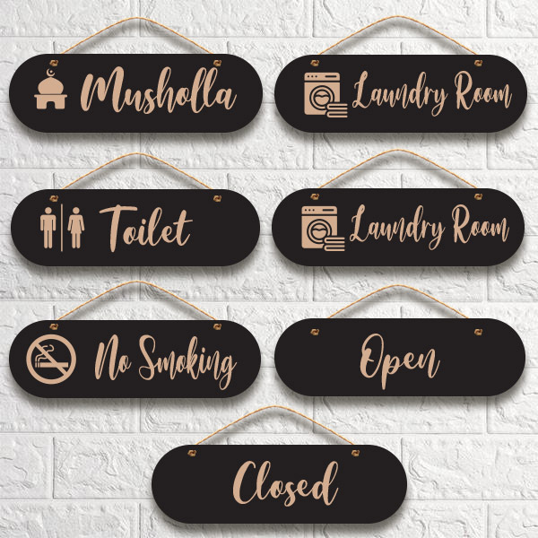 Papan Nama kayu/papan nama mdf/hiasan dinding open closed