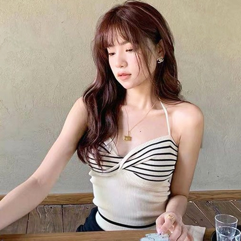 Crop Tank top Rajut Wanita Ikat Leher / Tangtop Knit Tali Ikat Leher (T243) / Tanktop Sexy