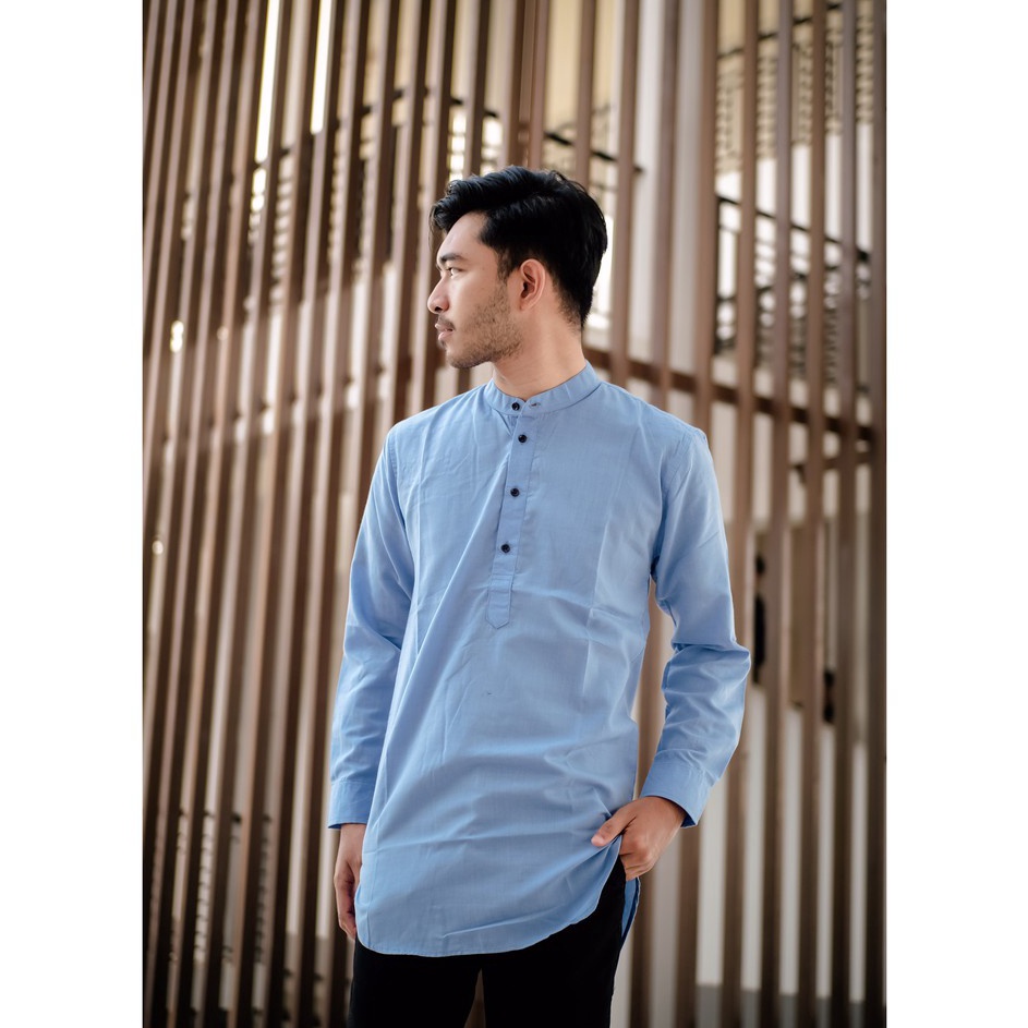 Dapatkan Diskon  Baju Koko Kurta Lengan Panjang Warna Biru Muda Biru Laut Ada Big Size Banyak Warna