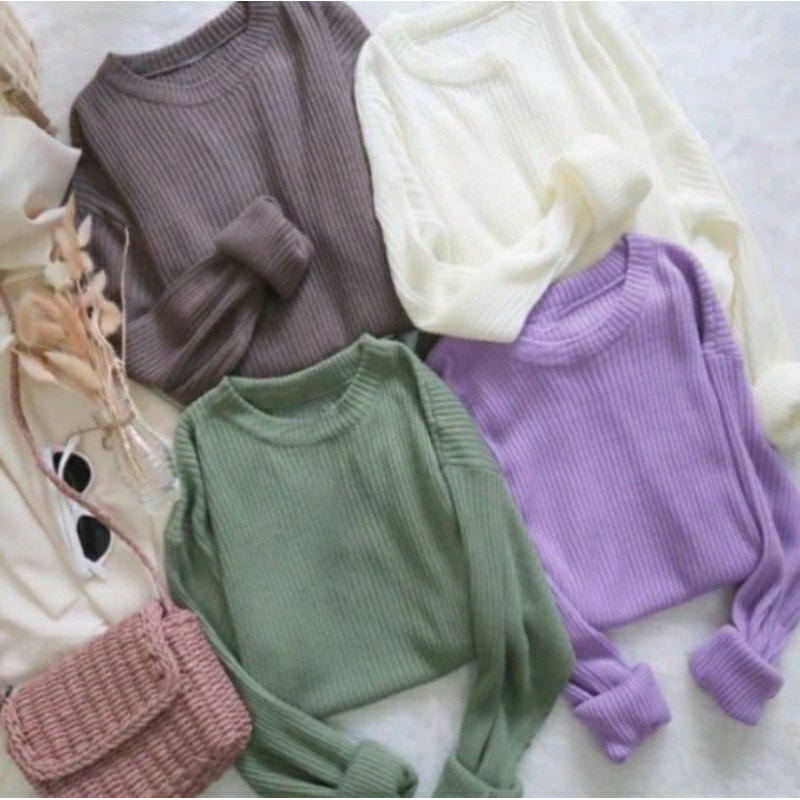CLARISSA TOP KNIT / BAHAN ASLI RIB RAJUT / ATASAN WANITA RAJUT