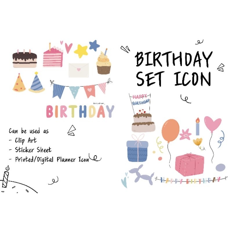

(Produk Digital/Dowloadable) Birthday Icon Set | Ulang Tahun | Journaling | Clip Art | Sticker Sheet