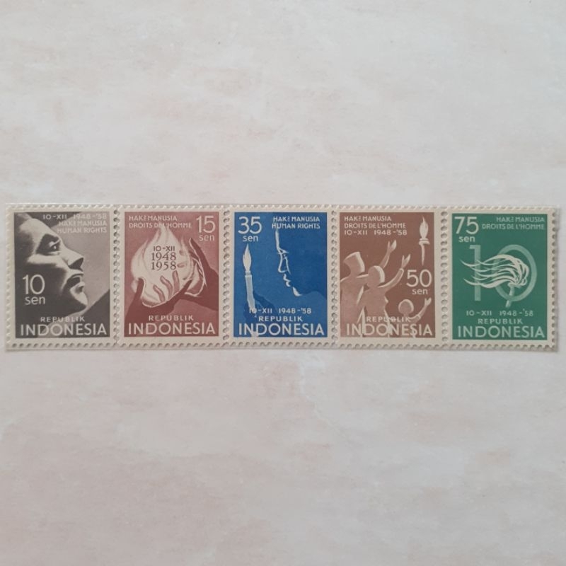 

(A) Perangko Indonesia Hak-Hak Manusia Tahun 1958 set lengkap 5pcs