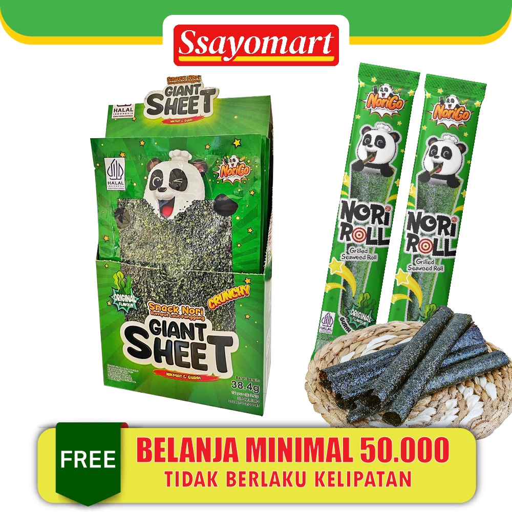 

Norigo / Snack Nori Giant Sheet 1 Box isi 12 Pcs / Snack Rumput Laut 38.4g