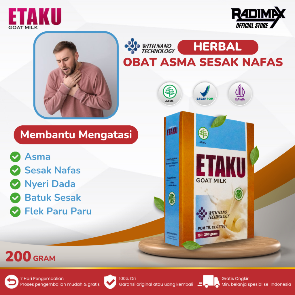 

Etaku Goat Milk - Obat Asma Sesak Nafas Batuk ISPA Nyeri Dada Pembersih Paru Paru Susu Kambing Etawa