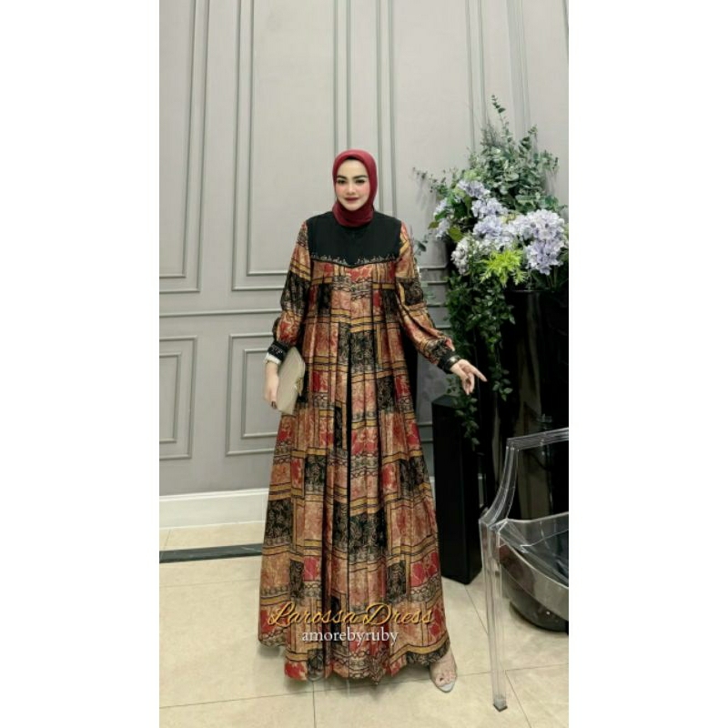 gamis mewah motif simple produk Amore by ruby edisi larosa dress gamis manik2 viral kekinian