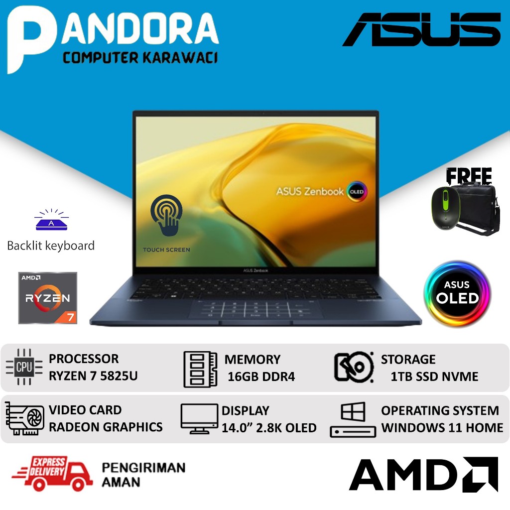 ASUS Zenbook 14 OLED UM3402YA Ryzen 7 5825U 16GB 1TB SSD WQXGA Touch Windows 11