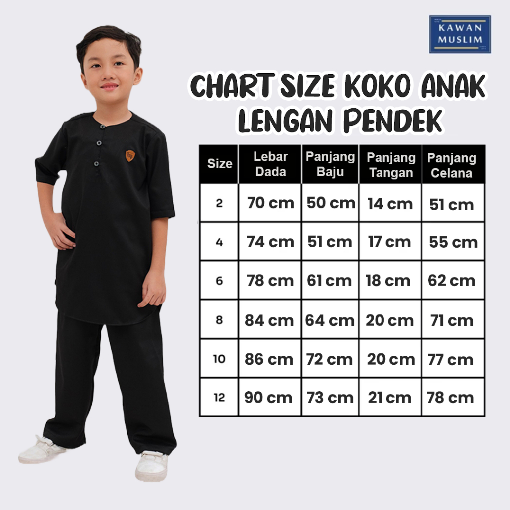 Kawan Muslim - Setelan Koko Anak Laki Laki Usia 1 Sampai 12 Tahun Baju Muslim Anak Lengan Pendek Premium Bahan Katun-1