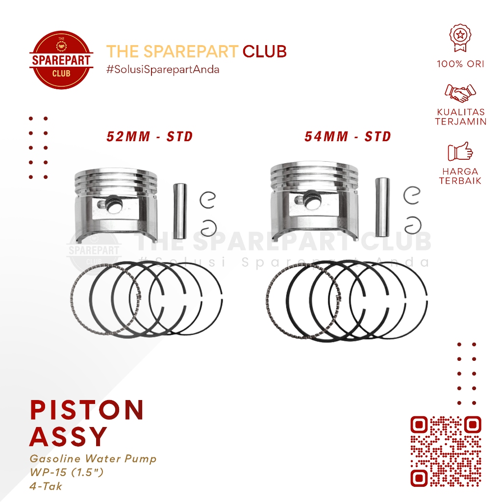 Seher Piston Mesin Pompa Air 1.5 inch WP 15 4 Tak Piston Assy 52mm 54mm STD