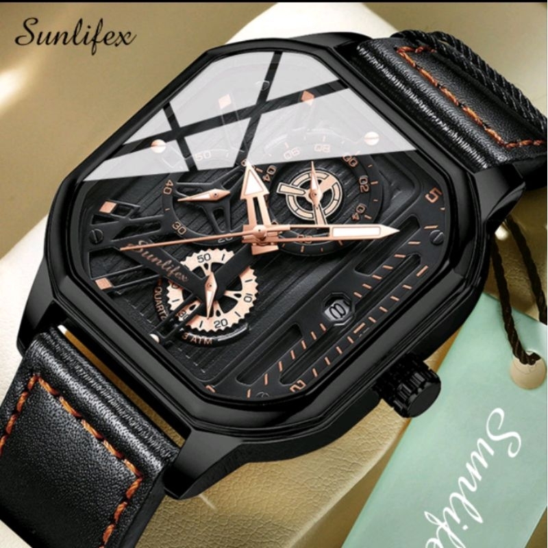 Sunlifex Jam Tangan Pria Original Bahan Kulit/ Jam Tangan Pria Mewah Simple