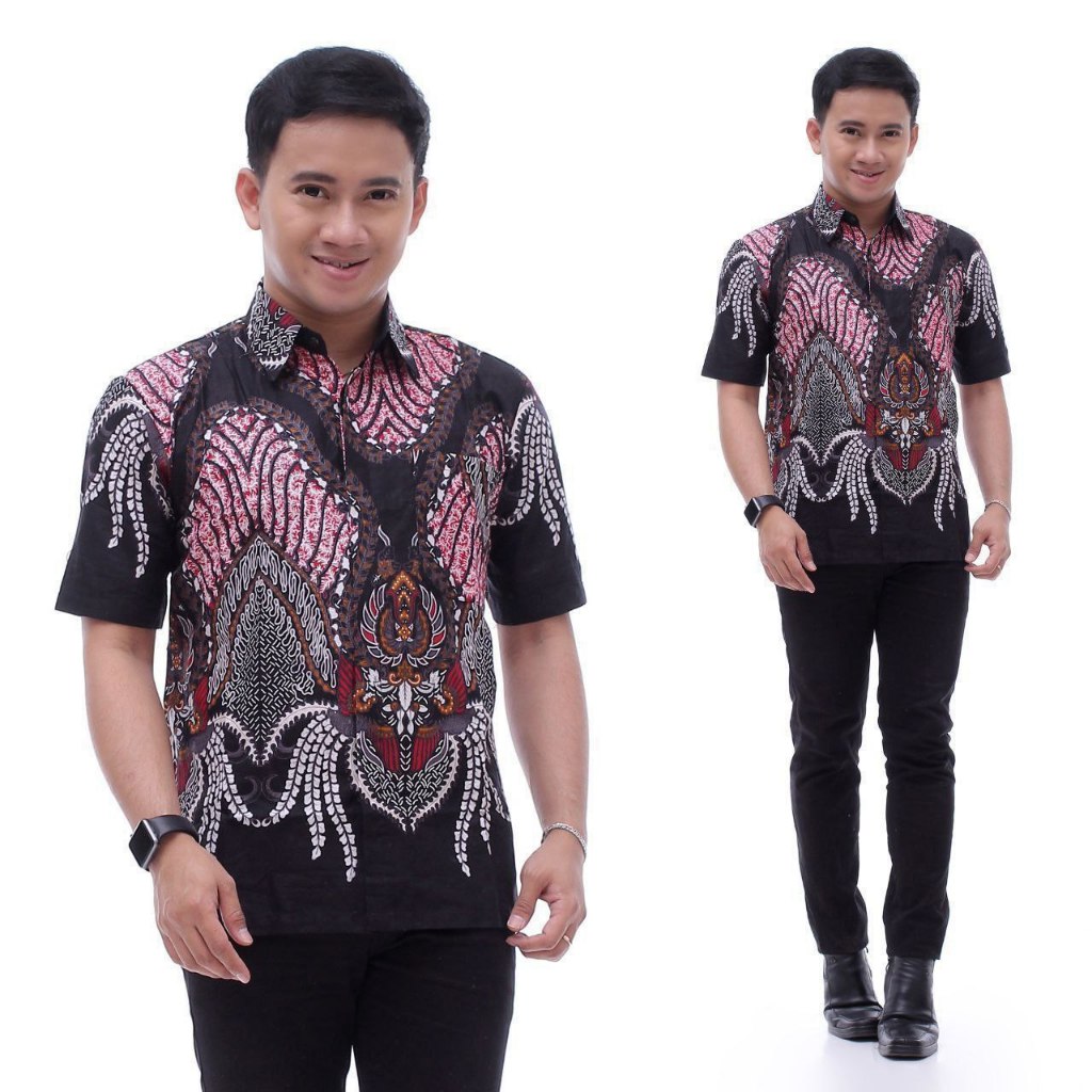 Hem Batik Pria - Motif Songgo Bumi Abu - Warna Hitam Abu